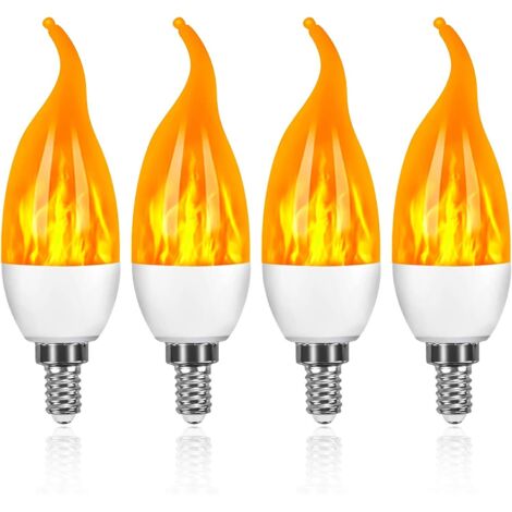 Lot de 4 ampoules LED flamme E14 3 W avec 1 mode d'éclairage, décoratives pour Halloween, Noël, la Saint-Valentin et les mariages. (1/4)