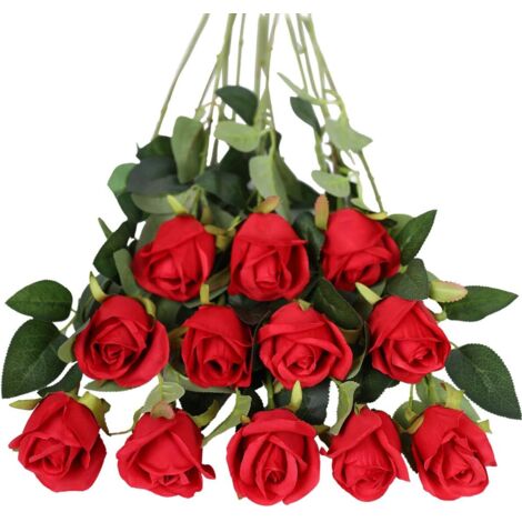Lot de 10 roses artificielles en soie pour décoration d'intérieur Rouge (1/5)