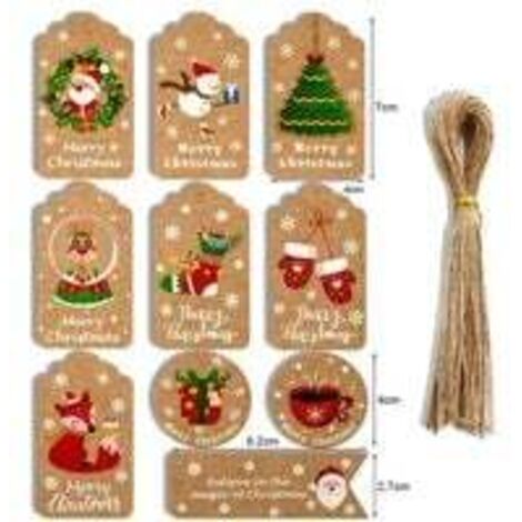 Lot de 100 étiquettes cadeaux en papier kraft de Noël, en forme de coquillage, vierges, avec ficelle marron (1/4)