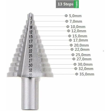 Fraise étagée, fraise à double cannelure (5 mm-35 mm), revêtement en titane, robuste, idéale pour les tournevis perçant dans l'acier, le bois, le plastique, le laiton, l'aluminium, le PVC, tige triang (1/5)