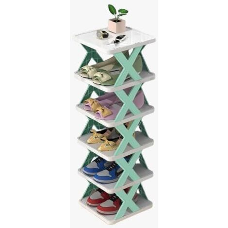 Étagère à chaussures à 6 niveaux pour placards étroits, gain de place pour chambre, placard, couloir, garage. (Bleu) (1/5)