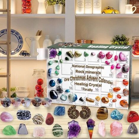 Plus de décorations de Noël, Calendrier de l'Avent de Noël avec compte à rebours de 24 jours, Coffret surprise - Cadeau de Noël pour enfants - Pierres de cristal de guérison naturelles (1/5)