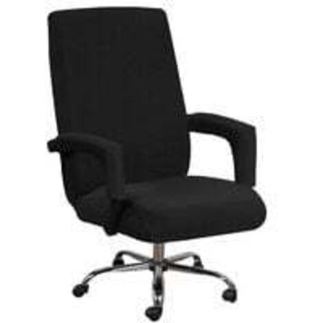 Housse de chaise de bureau avec accoudoirs, Lycra Jacquard, antidérapante, douce, extensible, lavable en machine, polyester (grande taille, noir) (1/3)