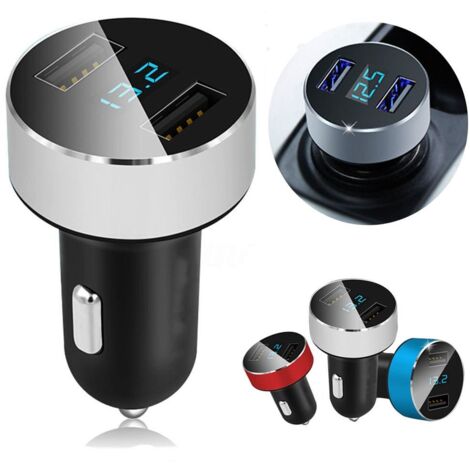 Adaptateur de chargeur de voiture double ports 3.1A Prise allume-cigare USB 12V / 24V Voltmètre LED numérique pour appareil photo de tablette de téléphone portable et plus de chargeurs, argent (1/5)