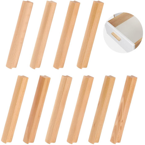 10 Pièces Poignee de Meuble en Bois, Poignée Bois pour Armoire, Espacement des Trous 128 mm de Poignée de Meuble Placards en Bois, Poignées de Cuisine en Bois Universelles pour Les Placards (1/5)