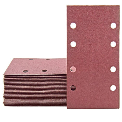 Lot de 30 feuilles abrasives 83 x 185 mm,Papier abrasif carré auto,agrippant 8 trous Grain 120,Idéal pour le ponçage, le polissage et l'élimination de la rouille (1/5)