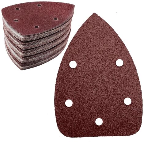 Lot de 50 feuilles de papier abrasif triangulaire, grain 80, 5 trous, papier abrasif auto-agrippant, pour ponceuse triangulaire 140 x 100 mm (1/5)