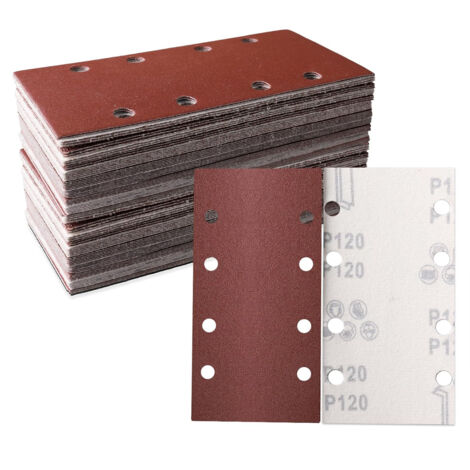 Lot de 60 feuilles abrasives 83 x 185 mm,Papier abrasif carré auto,agrippant 8 trous Grain 120,Idéal pour le ponçage, le polissage et l'élimination de la rouille (1/5)