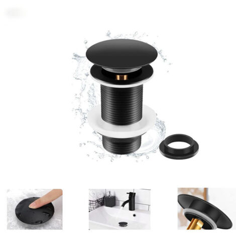 Bonde de Lavabo Noir Sans Trop Plein, Bonde de Lavabo Pop Up Noir Universelle, Bonde de Vidage Sans Trop Plein, Bonde de Vidange Sans Trop Plein, Bonde Pop Up Automatique pour Vasque a Poser, Bluede (1/5)