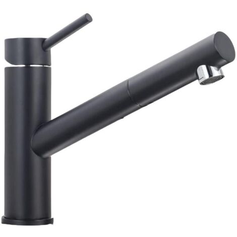 Robinet de cuisine noir avec douchette, mitigeur evier extractible rotatif à 360°, robinettrie chaude et froide réglable en acier inoxydable (1/4)