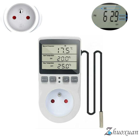 Prise Thermostat Relateur De Temperature Numerique 220v Chauffage Refroidissement Avec Sonde, Lcd Prise Contrôleur De Température Pour Frigo Incubateur Serre Ventilateur (1/5)
