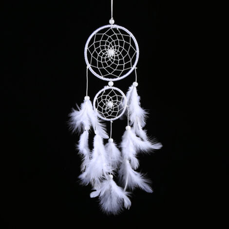 Attrape-rêves Blanc, Attrape-rêves en Plumes Blanches Style Indien Perles en Bois carillons éoliens Pendentif Maison Mur fenêtre Suspendue Décor (1/5)