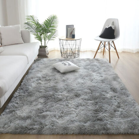 Rapanda – Tapis shaggy antidérapant 80 x 160 cm – Doux et hypoallergénique – Pour salon, chambre et crèche – Couleur gris blanc (1/5)