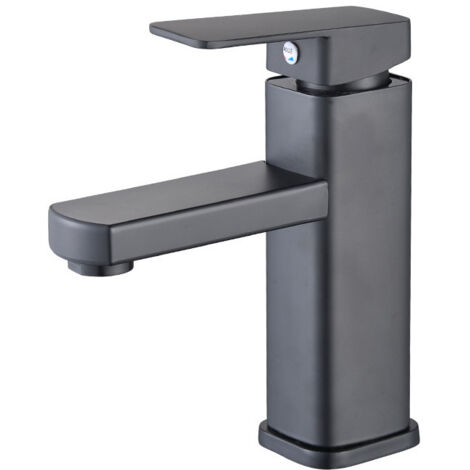 Robinet de lavabo cascade noir, mitigeur de lavabo haut de salle de bain, grand bec carré en laiton, eau chaude et froide disponibles (1/3)