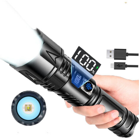 Lampe Torche LED Solaire Et USB – Rechargeable – Noire – Camping