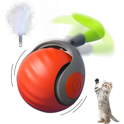 Jouet Chat Interactif, Balle Interactive Chat, Jouet Intelligent pour Chat, Jouet pour Chat avec Rechargeable par USB - 2 Modes de Travail, Balle Electrique Automatique Rotatif à 360° (orange)