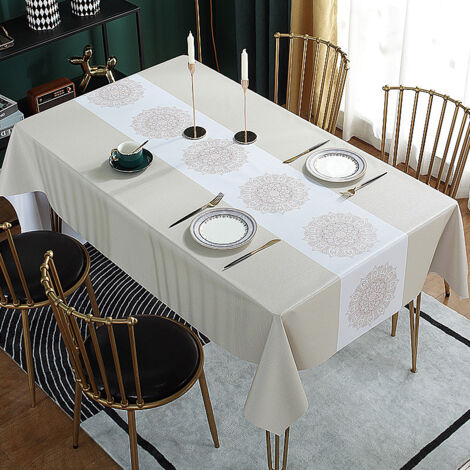 Nappe Rectangulaire 140x90 Toile Cirée Imperméable Linge de Table Nappe Anti Tache Toile Cirée Rétro Fleurs PVC Nappe Enduite Lavable pour Table à Manger Salle a Manger Cuisine Jardin Beige (1/5)