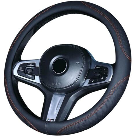 Accessoires équipement intérieur, Couvre Volant Voiture– Noir & Rouge, Cuir Housse de Volant 37-39CM, Antidérapant, Respirant, Fibre de Carbone, élastique Professionnel Couvre de Volant Universelle-RA