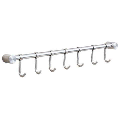 Porte-serviettes et ustensiles de cuisine en acier inoxydable avec support mural amovible de 40 cm - 7 crochets, finition brossée (7 crochets)