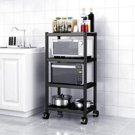 Étagère de Rangement Utilitaire de Cuisine sur roulettes pour Micro-Ondes 4 étages en Acier Inoxydable (1/5)