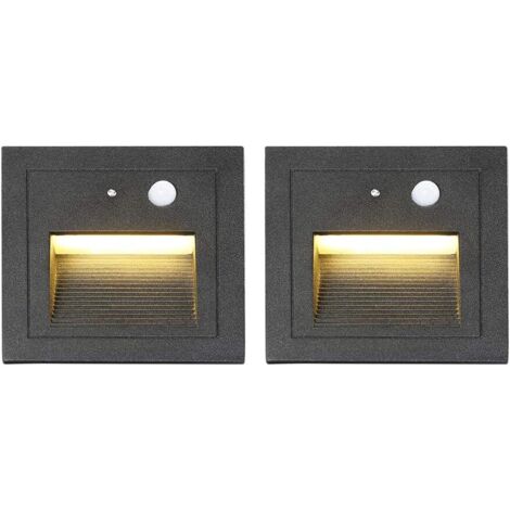 Ineasicer Lot de 2 LED Spot Mural Encastré 3W Applique Murale Escalier Lumière Lampe Détecteur de Mouvement Sol Encastré Lumière 2800K Blanc Chaud-Blanc (1/5)