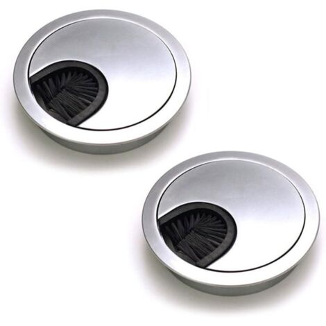 Langray – Lot de 2 passe-câbles ronds encastrables – Métal zinc moulé sous pression – Finition chrome nacré – Diamètre 60 mm – Ouverture 24 x 24 mm