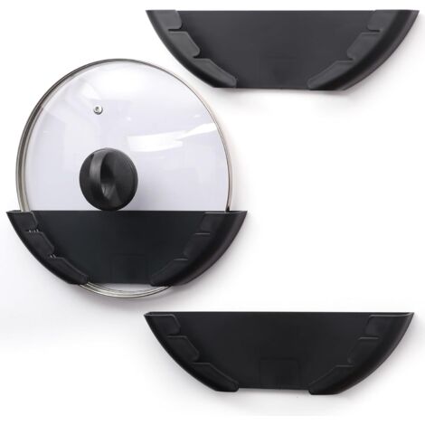 CSPARKV (Lot de 3 Support Couvercle Casserole en Plastique - Pour Couvercles de 15 à 32 cm - Rangement Couvercle de Casseroles Auto-Adhésif pour Maison, Cuisine, Mur/Porte d’Armoire (1/5)
