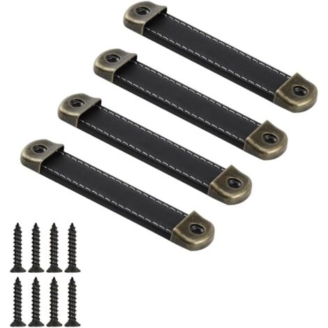 CSPARKV 4 pièces rétro poignées en cuir poignées de meubles poignée de porte poignées de tiroir armoire vintage boutons de portes cuir tirer placards de poignées 96mm (1/5)