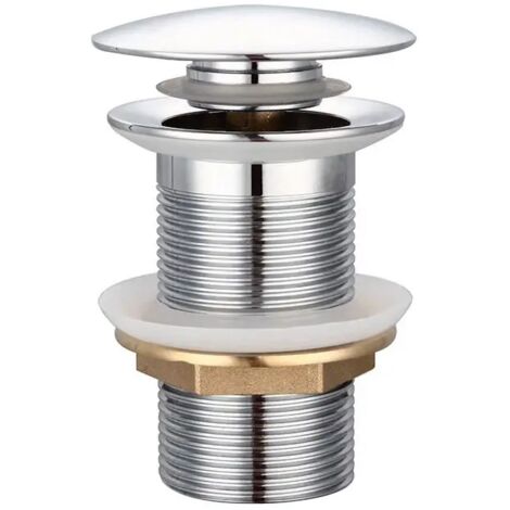 Bonde de lavabo à poussoir, sans trop-plein, bonde à clapet, pour éviers en laiton, chromée G 1-1/4 po, pour lavabos (sans trop-plein)