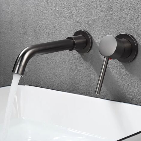 Mitigeur Lavabo Mural Rotatif à 360°Robinet Salle de Bain pour Baignoire et Lavabo Robinetterie Lavabo Encastré Mural Design Moderne, Gris