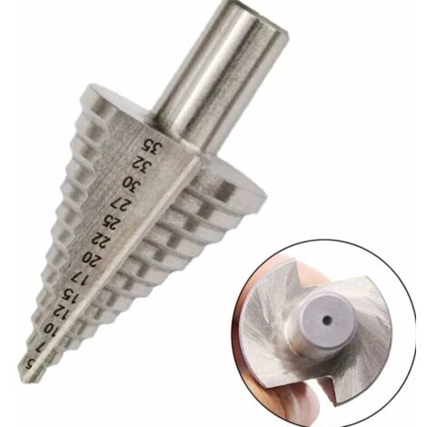 Foret conique étagé, 13 étapes 5 mm-35 mm HSS Foret étagé 4241 Foret étagé Outil de coupe-trou en titane à pointe conique à pointe hexagonale Kit d'outils HSS pour acier, bois, plastique, etc. (1/5)