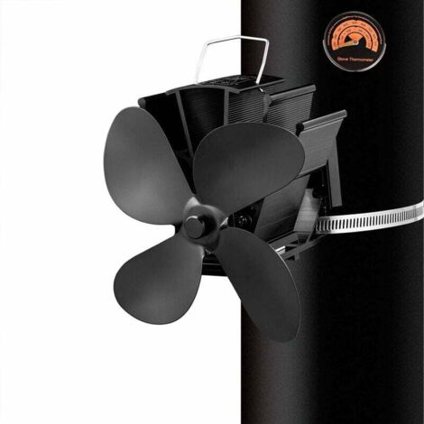 4 lames Tuyau de fumée Ventilateur de poêle Appareil de chauffage alimenté fixe sur le tuyau de cheminée en bois/poêle à bois/cheminée noir (1/5)