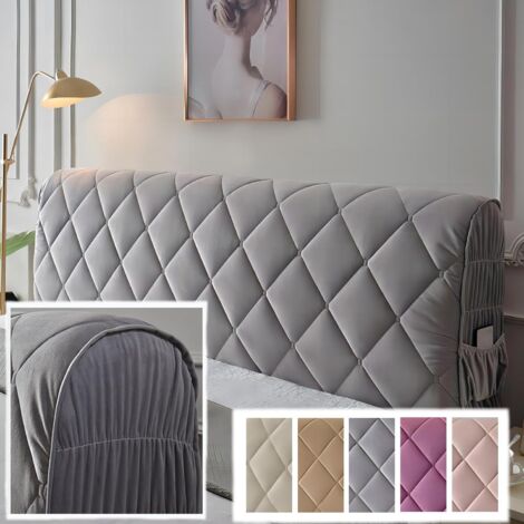 Housse de tête de lit rembourrée en velours diamant 180 cm – Anti-poussière et anti-rayures – Poche latérale pour télécommande (1/5)
