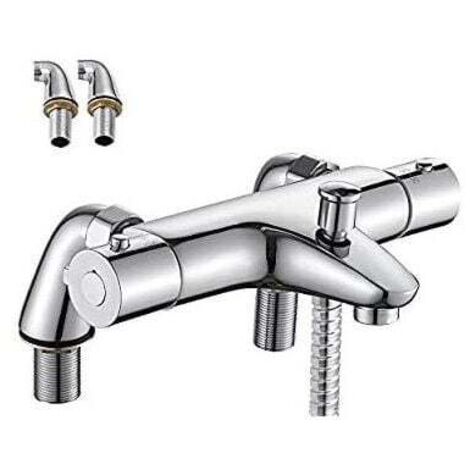 Ikodm – Mitigeur thermostatique de baignoire – Robinet en laiton massif avec finition chrome poli – Sécurité à 38°C – Installation facile G 1/2' (1/5)