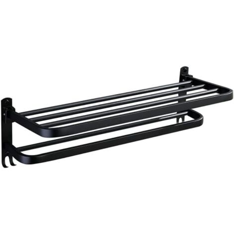 Porte-serviettes de salle de bain pliable, porte-serviettes de bain, porte-serviettes noir, porte-serviettes de salle de bain à double poteau, suspension de cuisine, crochet à sangle 40 cm (1/5)