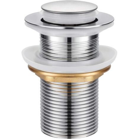 Bonde de Lavabo, Universel Bonde Pop-up sans Trop-plein Bonde de Vidage Automatique avec Bouchon de Vidange sans Tirette à Clapet Push Open en Inox (1/5)