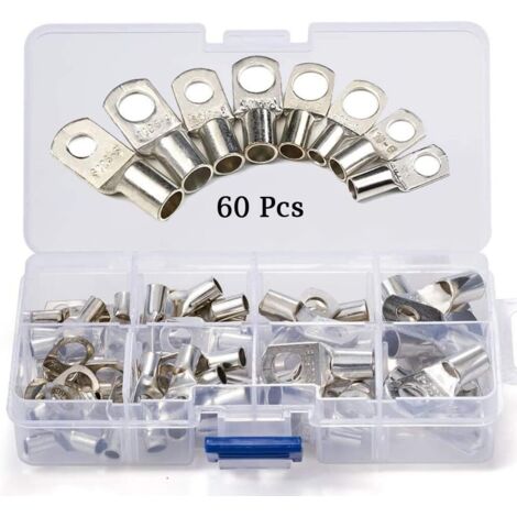 Cosses à anneau, lot de 60, trou de boulon en cuivre étamé, bornes de connexion de fils, cosses de câble, batterie de voiture SC (argent) (1/5)