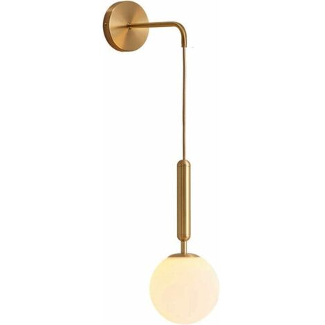 Applique moderne à boule de verre E27, applique murale d'éclairage intérieur minimaliste nordique, adaptée à la chambre à coucher, au salon, à l'allée, à l'éclairage de nuit (laiton blanc) Ikodm (1/5)