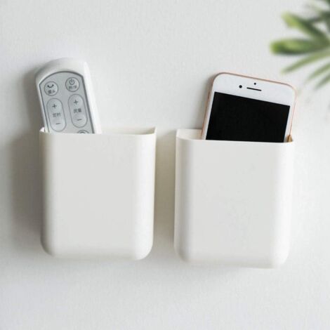 Porte-télécommande mural sans trou, boîte de rangement auto-adhésive, porte-stylo (2 Pack)- (1/5)
