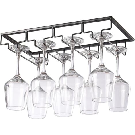 CSPARKV 40x22.5x5.5cm 4 Rangs Noir Support Verre Suspendu, Porte Verres à Vin en Métal, Rangement Verre Installation sous Meuble, pour Bar, Restaurant, Cuisine (1/5)