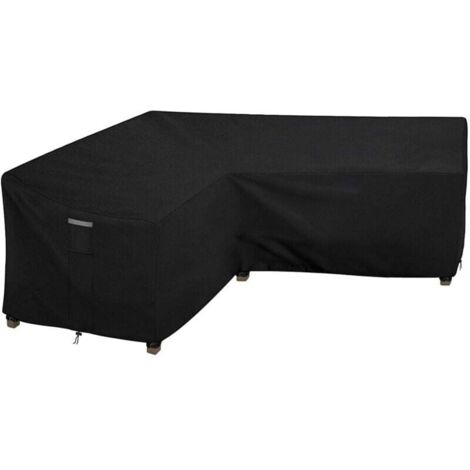 Housse Salon de Jardin en L Imperméable, Tissu Oxford 210D, Coupe-Vent, Anti-UV Housse de Protection Canapé Extérieur en Forme(215x215x87x80cm) - Noir (1/5)