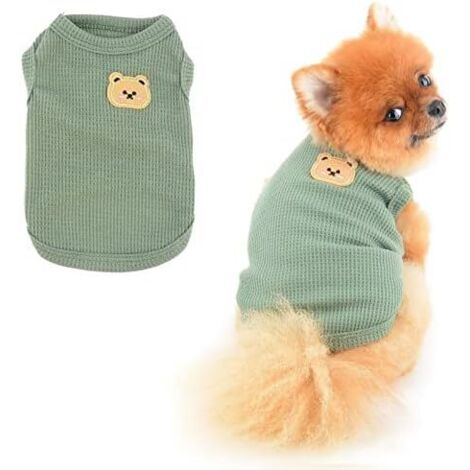 CSPARKV 30x19x20cm Vert Petit Chien T-Shirt Bande Dessinée Patch Printemps Été Débardeur Doux Confortable Habits Chien Pull sans Manches Chaton Vêtements (1/5)