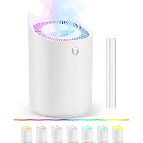 Humidificateur 3L,  Top-Fill Humidificateur pour Chambre avec 7 couleurs LED et 2 orifices de pulvérisation, Arrêt Automatique, Veilleuse, USB Humidificateur pour Maison, Bureau,Chambre (1/5)
