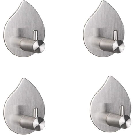 Crochet Porte-Serviettes Mural en Inox Brossé 304 [4 Pièces] - Argent - Porte-Serviettes Design sans Perçage pour Salle de Bain ou Cuisine - Plus Besoin de Perçage - Adhésif 3M de grande Qualité (1/5)