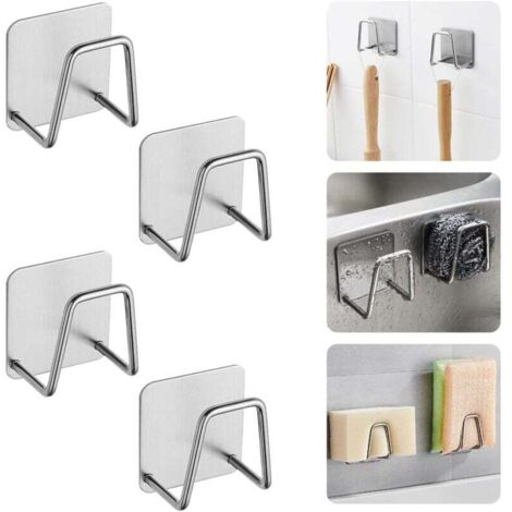 4 PCS Porte-Éponge Autocollant en Acier Inoxydable 5 5 3.2cm Porte Eponge Cuisine Evier Crochet Autocollant Adhesif Noir Support Eponge Evier Cuisine Inox Crochet pour Éponge Brosse (1/5)