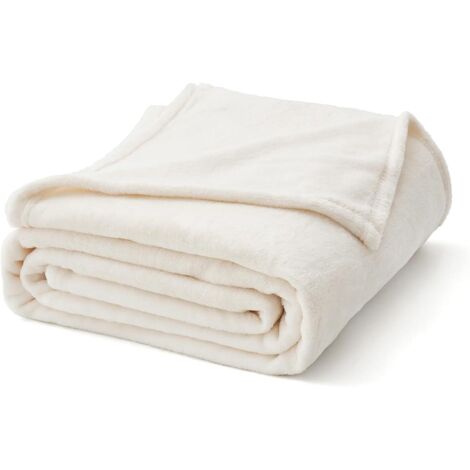 Couverture plaid flanelle polaire velours peluche moelleux réversible doudou canapé lit microfibre léger doux chaud doux bébé 150x200cm beige (1/5)