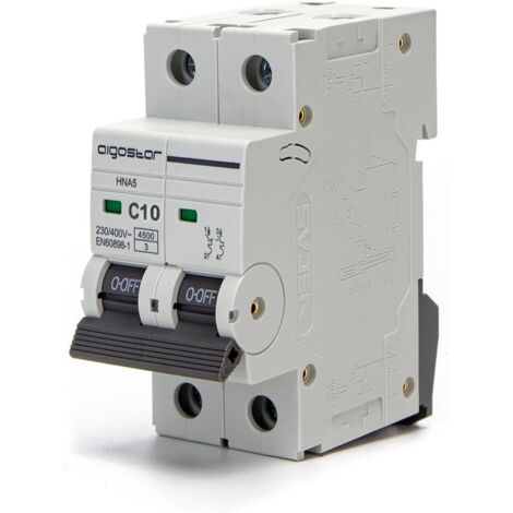 Disjoncteur automatique de ligne à fusibles 2P, 10 A, 6 kA, 74,5 mm x 35,5 mm x 81 mm, blanc (1/5)