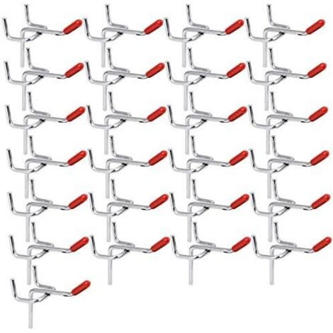 Lot de 25 crochets robustes en acier inoxydable pour panneaux perforés, crochets porte-outils de 50 mm pour marteau, tournevis, clés, atelier de garage (trous de 32 mm) (1/5)