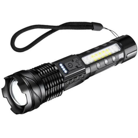 Lampe de poche LED rechargeable, lampe de poche tactique zoomable ultra lumineuse avec 7 modes d'éclairage, lampe de poche étanche IPX6 pour le camping, l'extérieur, la pêche, l'urgence (1/5)