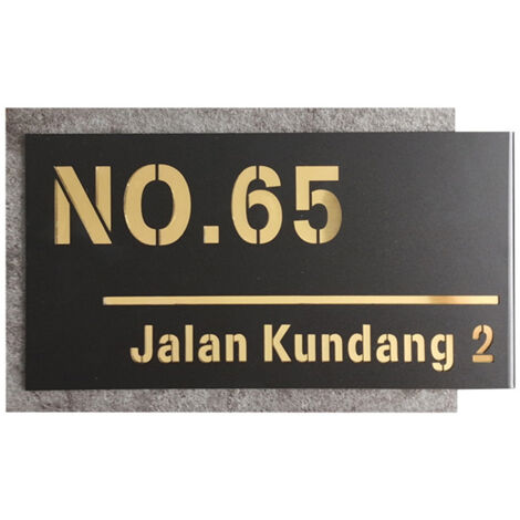 Plaque de numéro de porte avec numéro et nom de maison  Chiffres et lettres personnalisables  200 x 330 mm  Acrylique  Police dorée